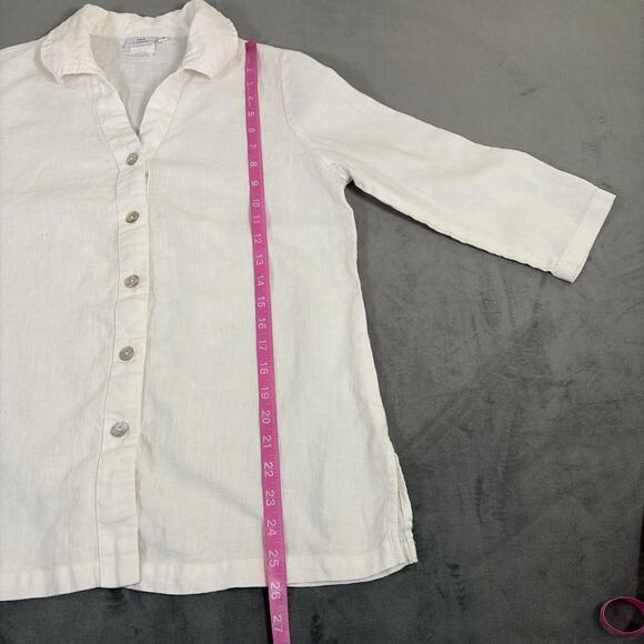 Hot Cotton Marc Ware Top Womens Small White 3/4 Sleeve 100% Linen Bnfts Charity - Picture 7 of 11